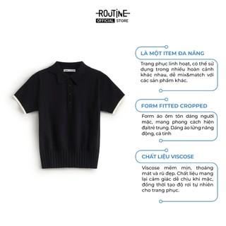 Áo Dệt Kim Tay Ngắn Nữ Cổ Polo Phối Nẹp Form Fitted Cropped - Routine 10F25KNIW040
