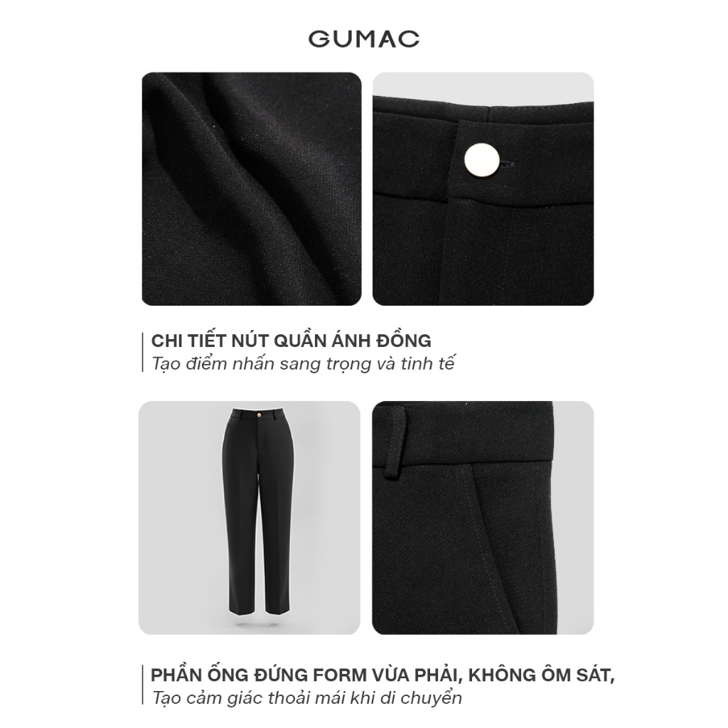 Quần Tây Baggy Nữ GUMAC Dáng Ống Đứng Chất Tuyết Mưa Mềm Đứng Form Có Túi LQE0819