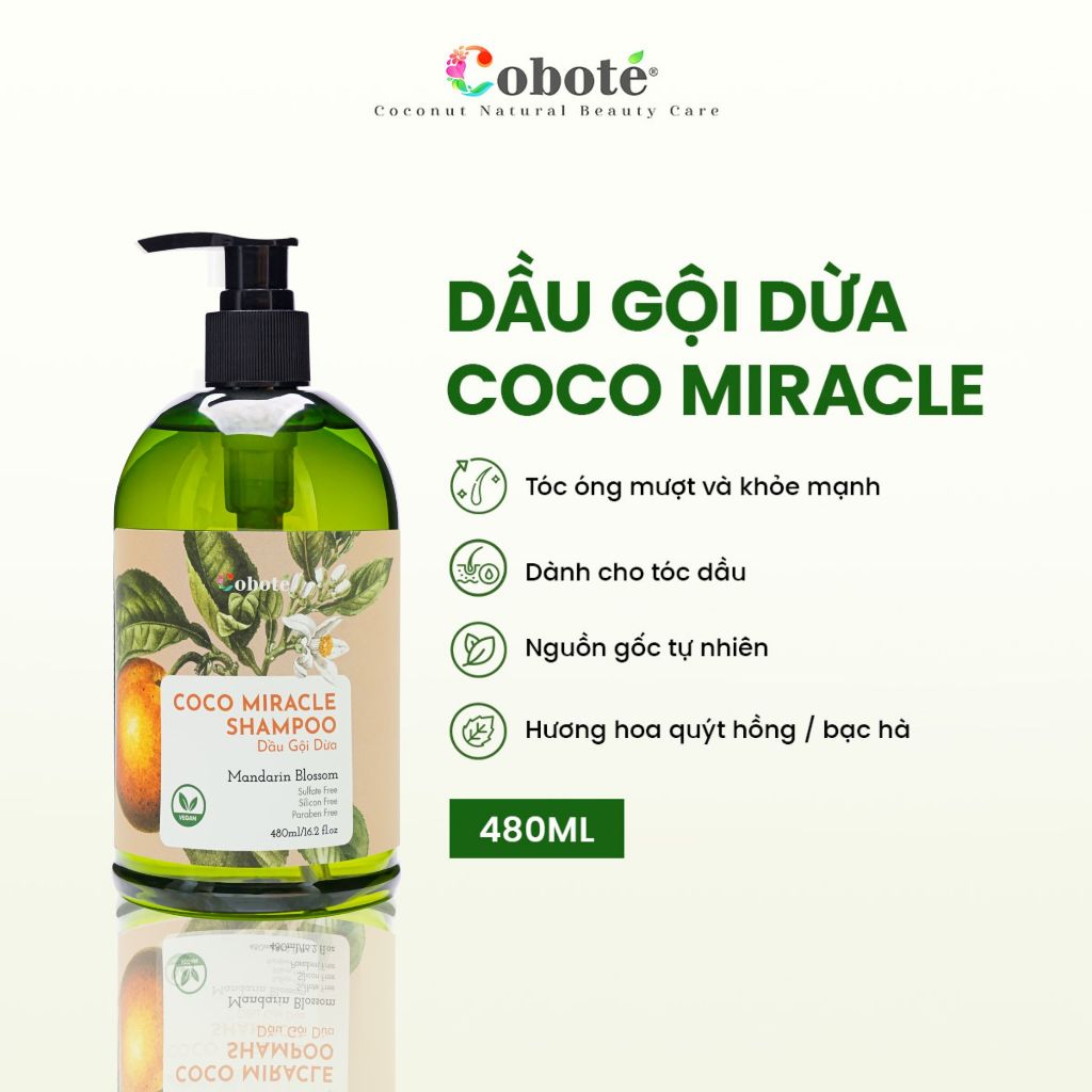 Dầu Gội Dừa - Coco Miracle Shampoo 480ml Giúp Da Đầu Sạch Sẽ, Khỏe Mạnh, Giảm Gãy Rụng Cho Mái Tóc Bóng Mượt Tự Nhiên