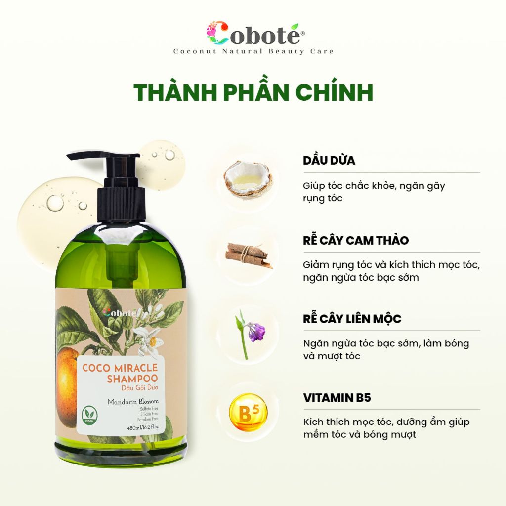 Dầu Gội Dừa - Coco Miracle Shampoo 480ml Giúp Da Đầu Sạch Sẽ, Khỏe Mạnh, Giảm Gãy Rụng Cho Mái Tóc Bóng Mượt Tự Nhiên