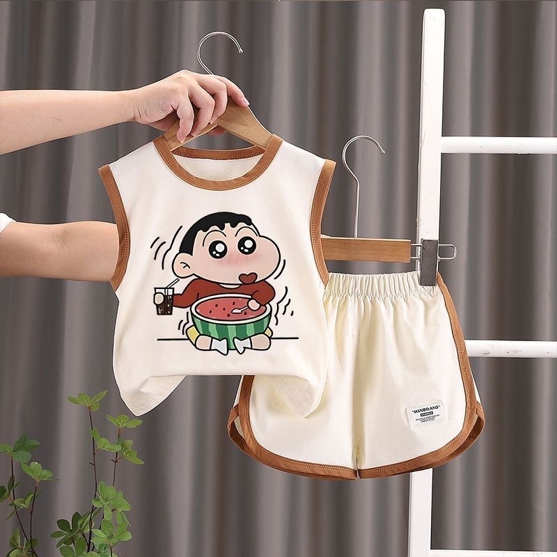 Bộ quần áo trẻ em sát nách Chất cotton mềm mát bộ đồ trẻ em hình hoạt hình dễ thương từ 8-18kg