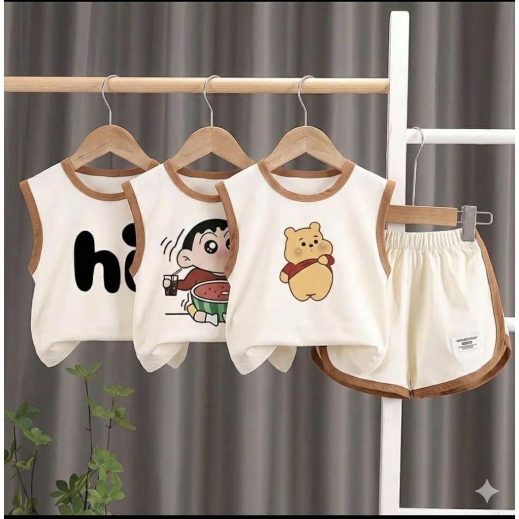 Bộ quần áo trẻ em sát nách Chất cotton mềm mát bộ đồ trẻ em hình hoạt hình dễ thương từ 8-18kg