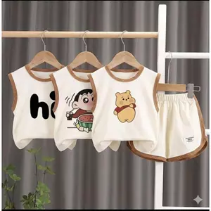 Bộ quần áo trẻ em sát nách Chất cotton mềm mát bộ đồ trẻ em hình hoạt hình dễ thương từ 8-18kg