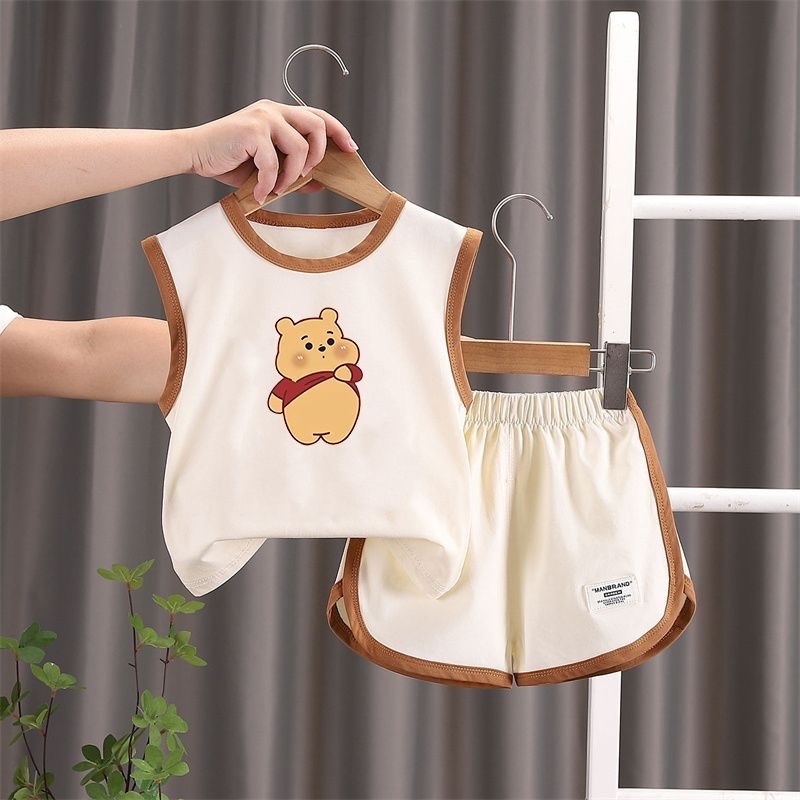 Bộ quần áo trẻ em sát nách Chất cotton mềm mát bộ đồ trẻ em hình hoạt hình dễ thương từ 8-18kg