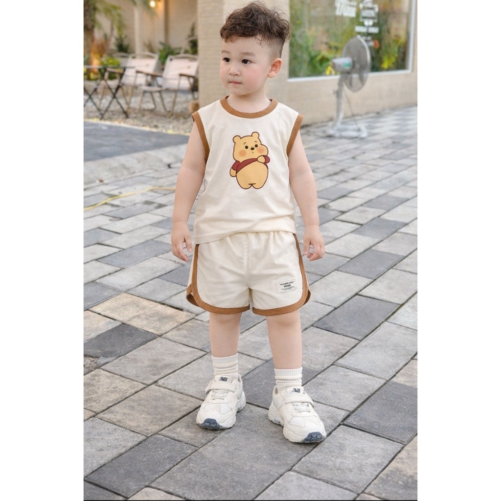 Bộ quần áo trẻ em sát nách Chất cotton mềm mát bộ đồ trẻ em hình hoạt hình dễ thương từ 8-18kg