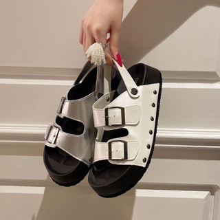 Sandal Nữ 2 Quai Khóa Thời Trang  Sandal Đế Cao Nữ Đi học Cá Tính  Màu Đen / Trắng / Bạc