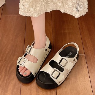 Sandal Nữ 2 Quai Khóa Thời Trang  Sandal Đế Cao Nữ Đi học Cá Tính  Màu Đen / Trắng / Bạc