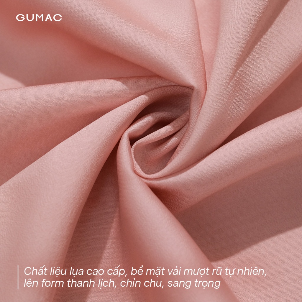 Áo Sơ Mi Nữ Tay Ngắn GUMAC Form Suông Cơ Bản Chất Liệu Lụa Mềm Mát Phối Tay Lật Lai AE04036