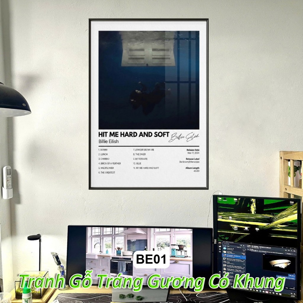 Tranh Album Âm Nhạc Nữ Ca Sĩ Billie Eilish, Katy Perry,Lady Gaga,... Tráng Gương Khung Composite Decor Treo Tường