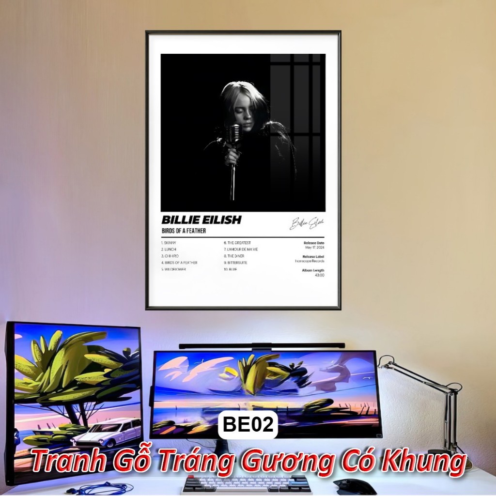 Tranh Album Âm Nhạc Nữ Ca Sĩ Billie Eilish, Katy Perry,Lady Gaga,... Tráng Gương Khung Composite Decor Treo Tường