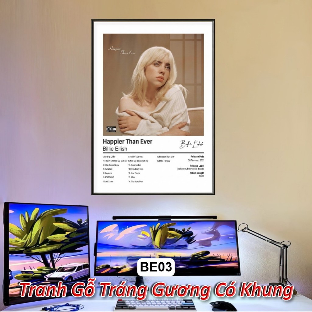 Tranh Album Âm Nhạc Nữ Ca Sĩ Billie Eilish, Katy Perry,Lady Gaga,... Tráng Gương Khung Composite Decor Treo Tường