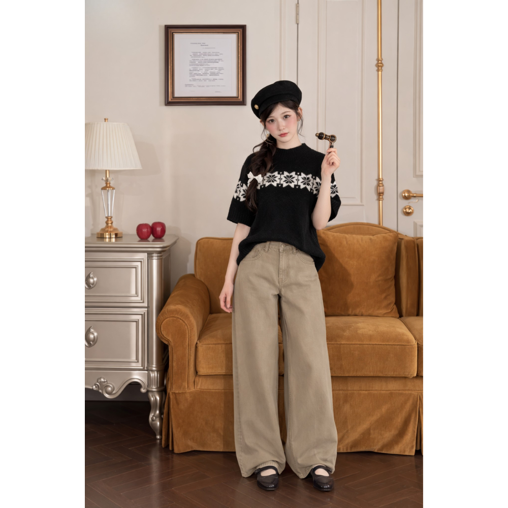 Quần suông nâu GUMIN thiết kế quần dáng dài suông ống rộng basic, quần jean nữ sang trọng cao cấp