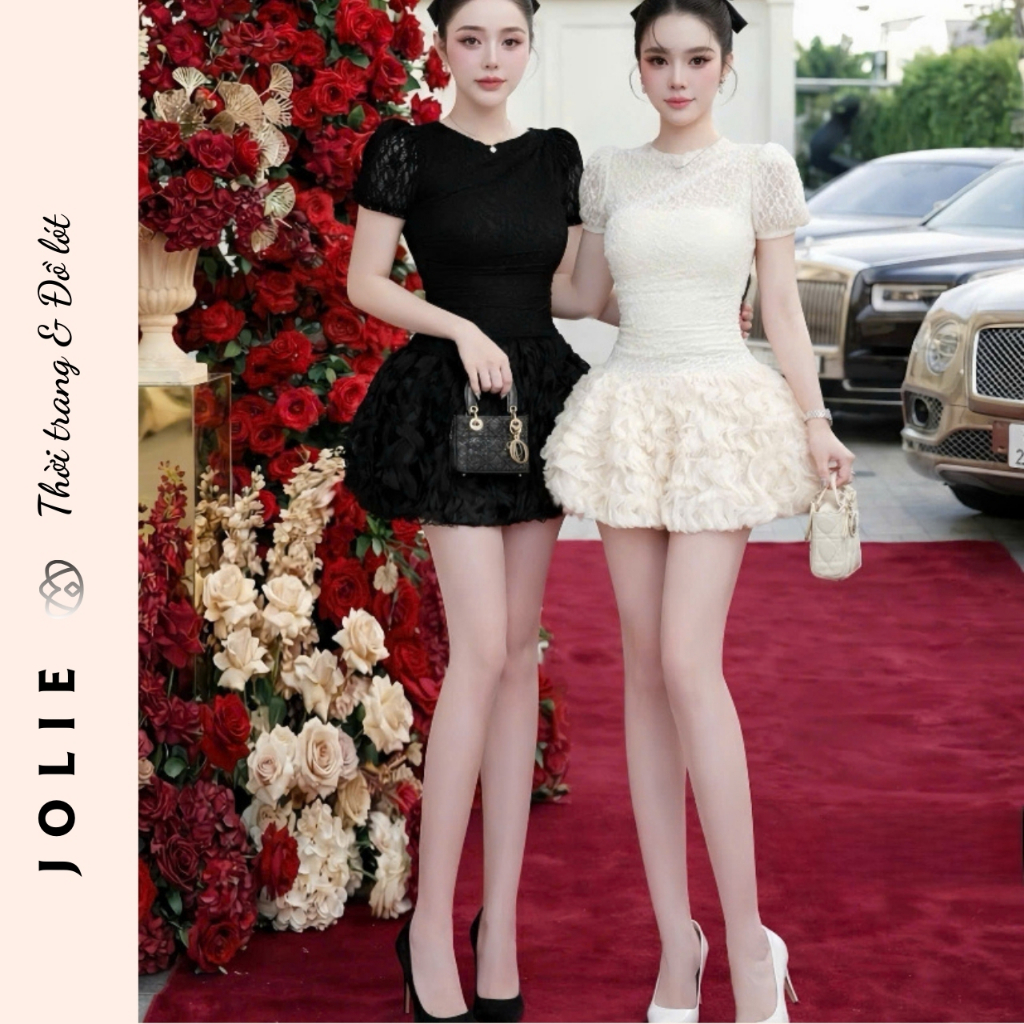 Váy Nhung Đỏ Rượu Vang Chân Váy Lông Vũ (Jolie Dress)