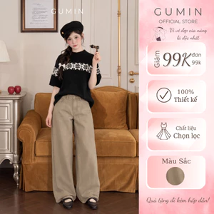 Quần suông nâu GUMIN thiết kế quần dáng dài suông ống rộng basic, quần jean nữ sang trọng cao cấp