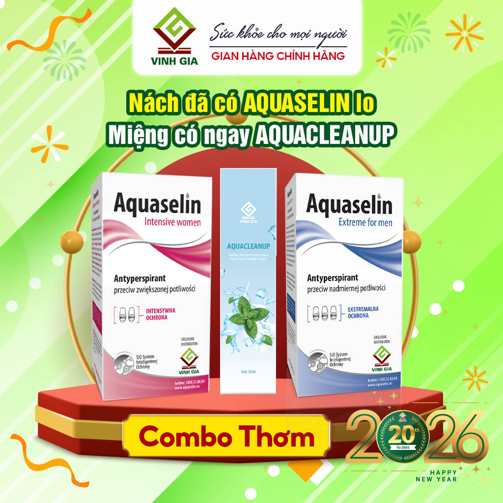 [COMBO THƠM] Lăn nách Aquaselin giảm mùi hôi,khô thoáng nách 50ml và Xit thơm miệng Aquacleanup 20ml
