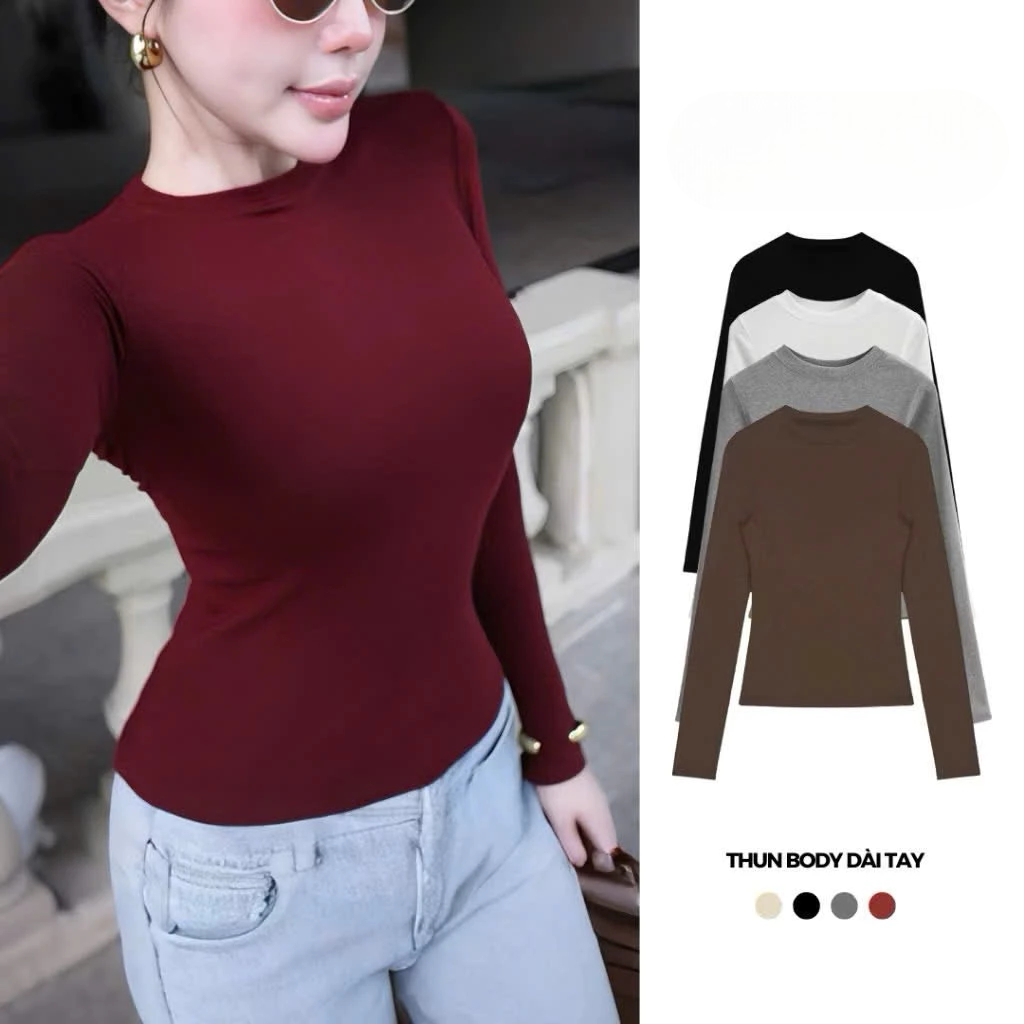 [Peinn] Áo Thun Nữ Dài Tay Cổ Tròn Siêu Co Giãn Mềm Mịn Chất Cotton Nhuyễn Mịn Dày Dặn M2888