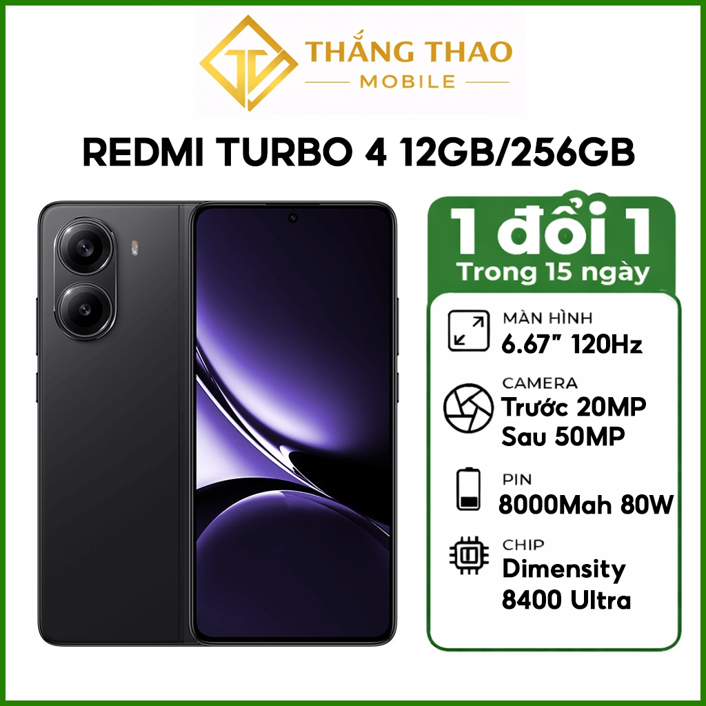 Điện thoại Redmi Turbo 4 12GB/256GB, Màn hình Amoled 6.67", Pin 6550mAh, Sạc nhanh 90W - Hàng nhập khẩu | BigBuy360 - bigbuy360.vn