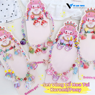 Set Vòng Cổ Kèm Bông Tai Kuromi, Thỏ Hồng, Pony Đáng Yêu Cho Bé Gái, Chất Liệu An Toàn, Phụ Kiện Thời Trang, Làm Đẹp