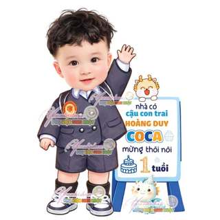 Chibi sinh nhật kèm bảng cảm ơn cho bé trai Yến Nhi Shop