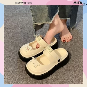 Dép sục nữ đế cao 5 cm form Mary Jane kèm charm Cún trắng Mita kiểu sandal quai hậu CS-150