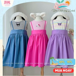 Đầm Yếm Thun Thêu Hoạt Hình Cho Bé Gái - Váy Liền Thân Mềm Nhẹ, Thêu Hình Sắc Nét Dễ Thương