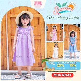 Váy Bé Gái Nơ Vai Bèo Ngực S3235 – Váy Hè Bé Gái Cotton Thô Mềm Mát, Điểm Nhấn Bèo Ngực Đáng Yêu