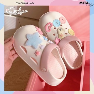 Dép sục nữ form tròn XIXITIAO kèm 13 charm NSL đế cao 5 cm Mita kiểu sandal quai hậu CS-77