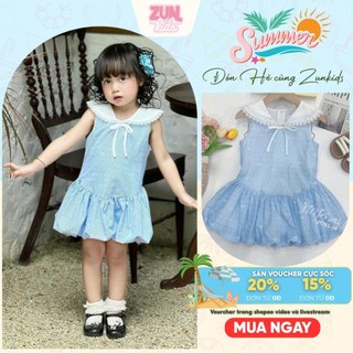 Váy Bí Bé Gái Màu Xanh Cổ Thủy Thủ J7751 - Đầm Cotton Thô Hàn Dáng Bí Xinh Xắn