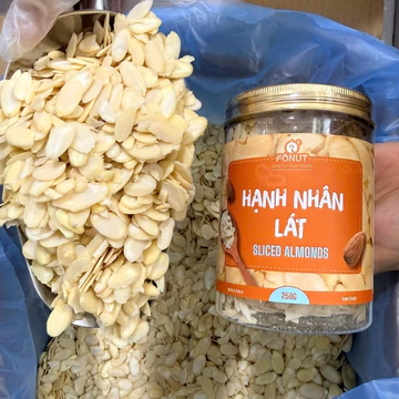 Fonut hạnh nhân cắt lát hũ 500g-250g hạt dinh dưỡng nấu sữa hạt, làm bánh, ăn vặt, ăn kiêng, healthy
