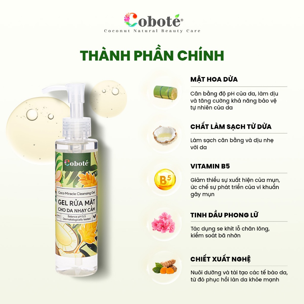 Sữa Rửa Mặt Cho Da Nhạy Cảm - Coco Miracle Cleansing Gel rửa mặt - sạch dịu nhẹ, loại bụi, bã nhờn