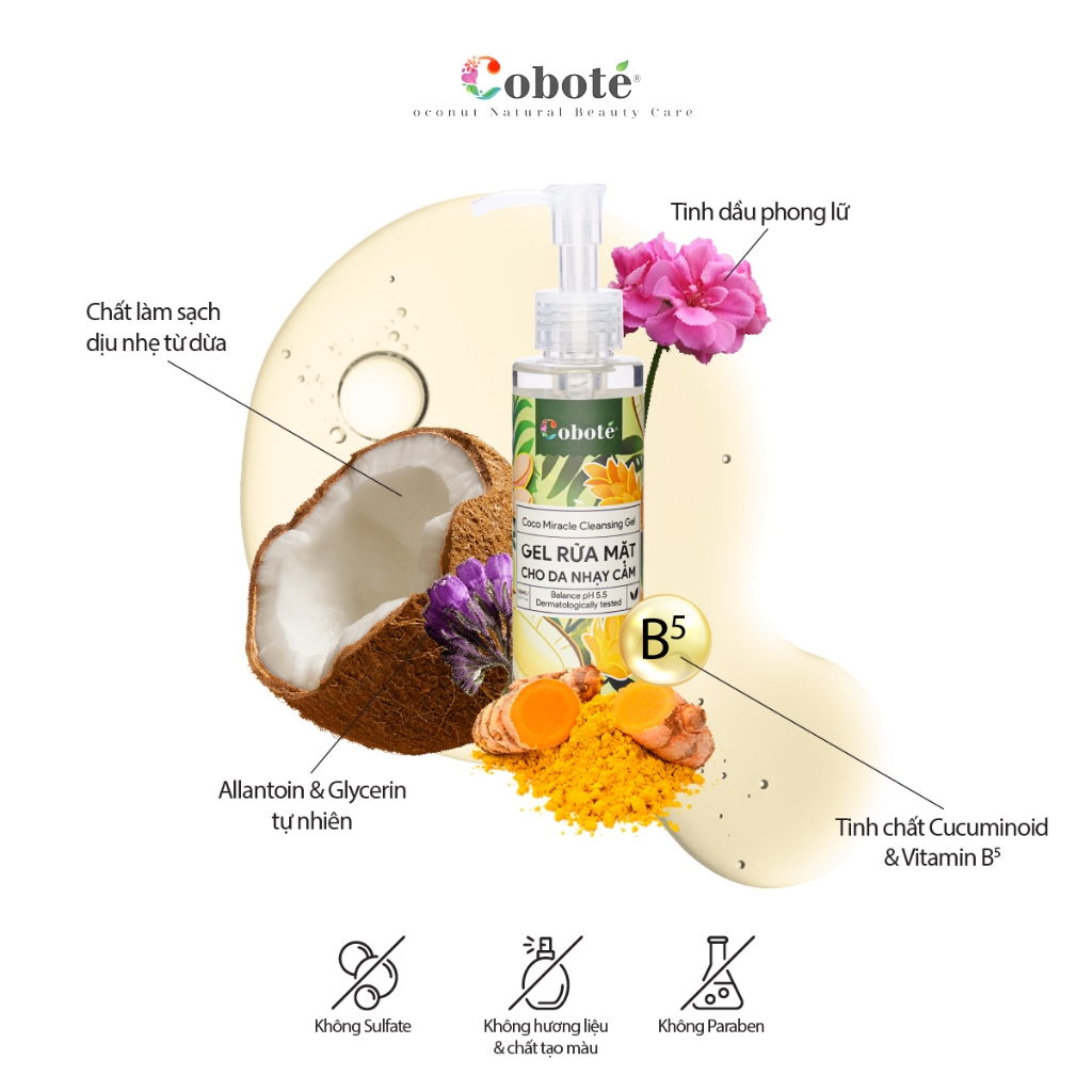 Sữa Rửa Mặt Cho Da Nhạy Cảm - Coco Miracle Cleansing Gel rửa mặt - sạch dịu nhẹ, loại bụi, bã nhờn