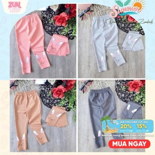 Quần Legging Bé Gái Cotton 4 Chiều, Quần Dài Trẻ Em In Hình Thỏ, Mềm Mịn Co Giãn Tốt