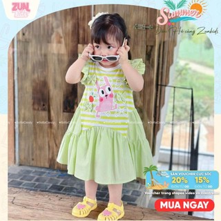 Váy Thun Bé Gái Màu Xanh Cốm Tay Cánh Tiên S5140 – Đầm Bé Gái Hình Thỏ Nơ 3D Dễ Thương