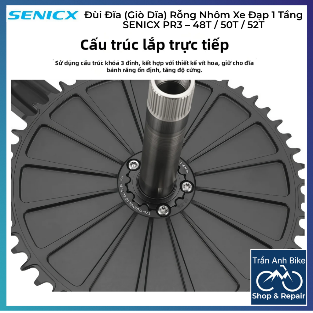Đùi Đĩa (Giò Dĩa) Rỗng Nhôm Xe Đạp 1 Tầng SENICX PR3 – 48T / 50T
