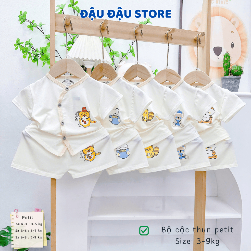 Set 3/5 Bộ quần áo cộc tay sơ sinh in áo vải thun petit mềm mịn mát cho bé sơ sinh size 0-9 tháng CL078 Đậu Đậu Store