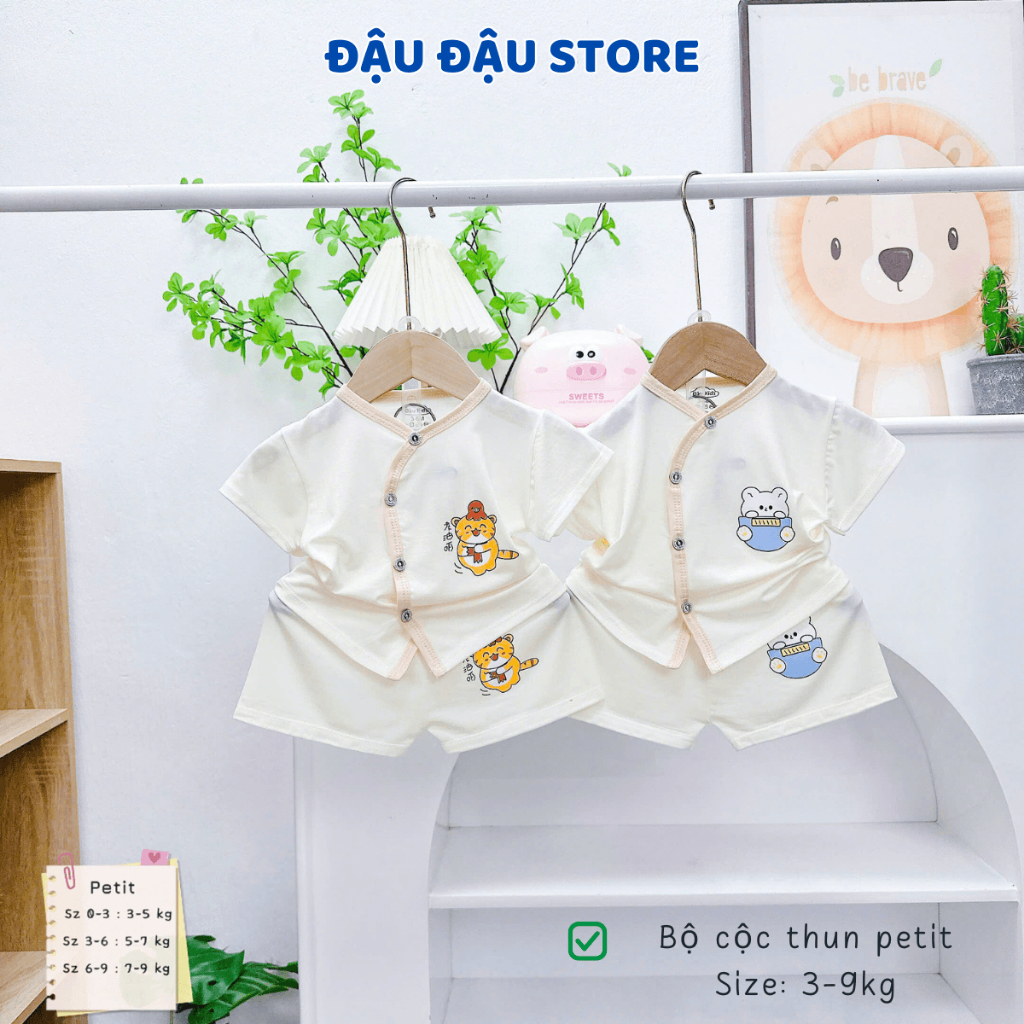 Set 3/5 Bộ quần áo cộc tay sơ sinh in áo vải thun petit mềm mịn mát cho bé sơ sinh size 0-9 tháng CL078 Đậu Đậu Store