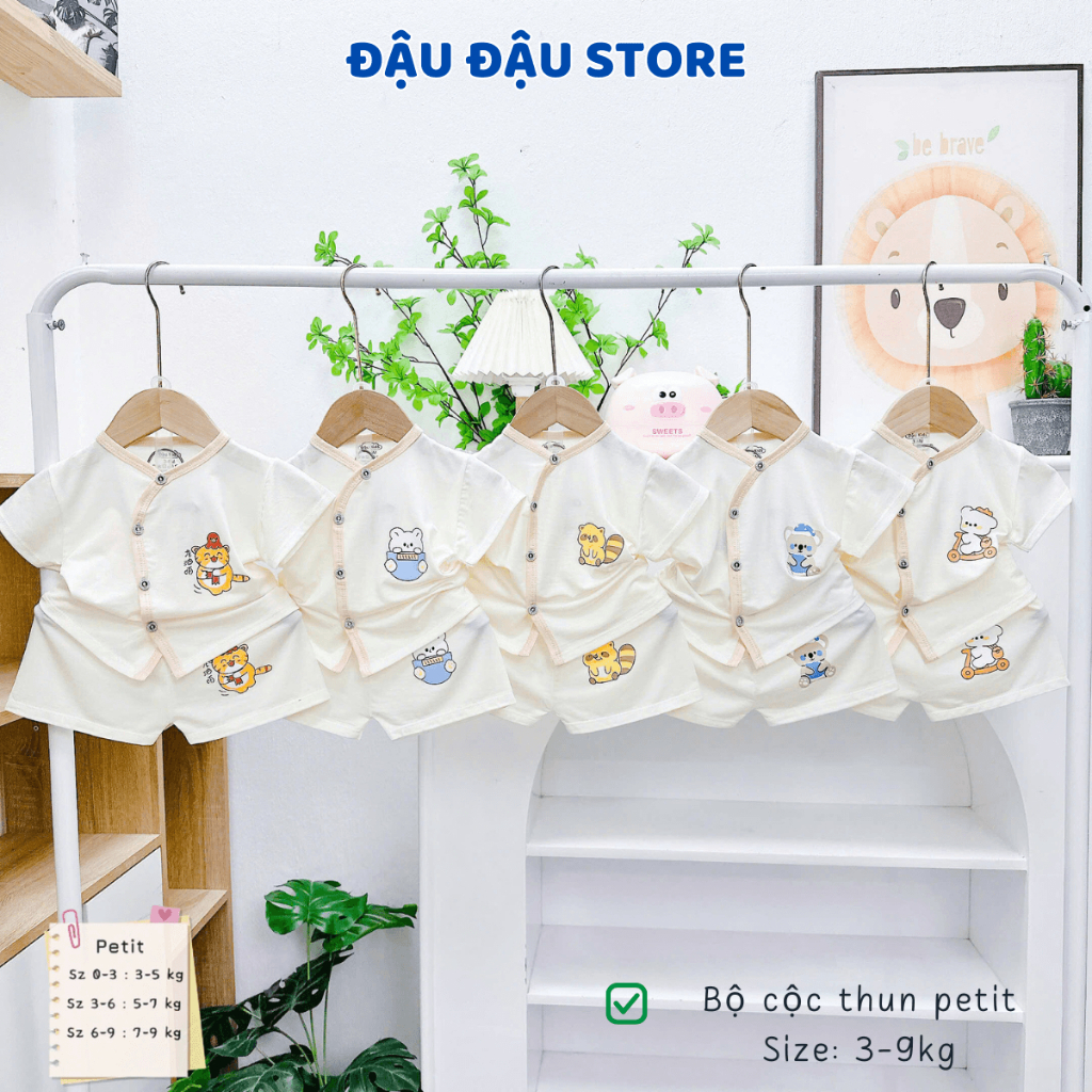 Set 3/5 Bộ quần áo cộc tay sơ sinh in áo vải thun petit mềm mịn mát cho bé sơ sinh size 0-9 tháng CL078 Đậu Đậu Store