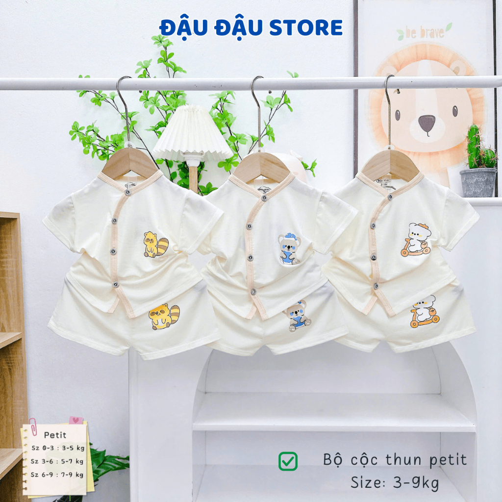 Set 3/5 Bộ quần áo cộc tay sơ sinh in áo vải thun petit mềm mịn mát cho bé sơ sinh size 0-9 tháng CL078 Đậu Đậu Store