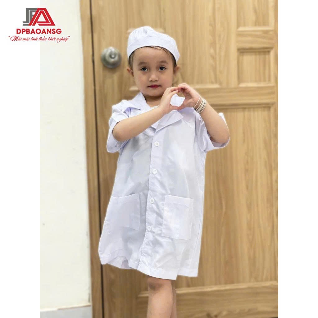 Áo Bác Sĩ Cho Bé Ngắn Tay – Trang Phục Blouse Hóa Trang Nghề Nghiệp Size 17-37kg