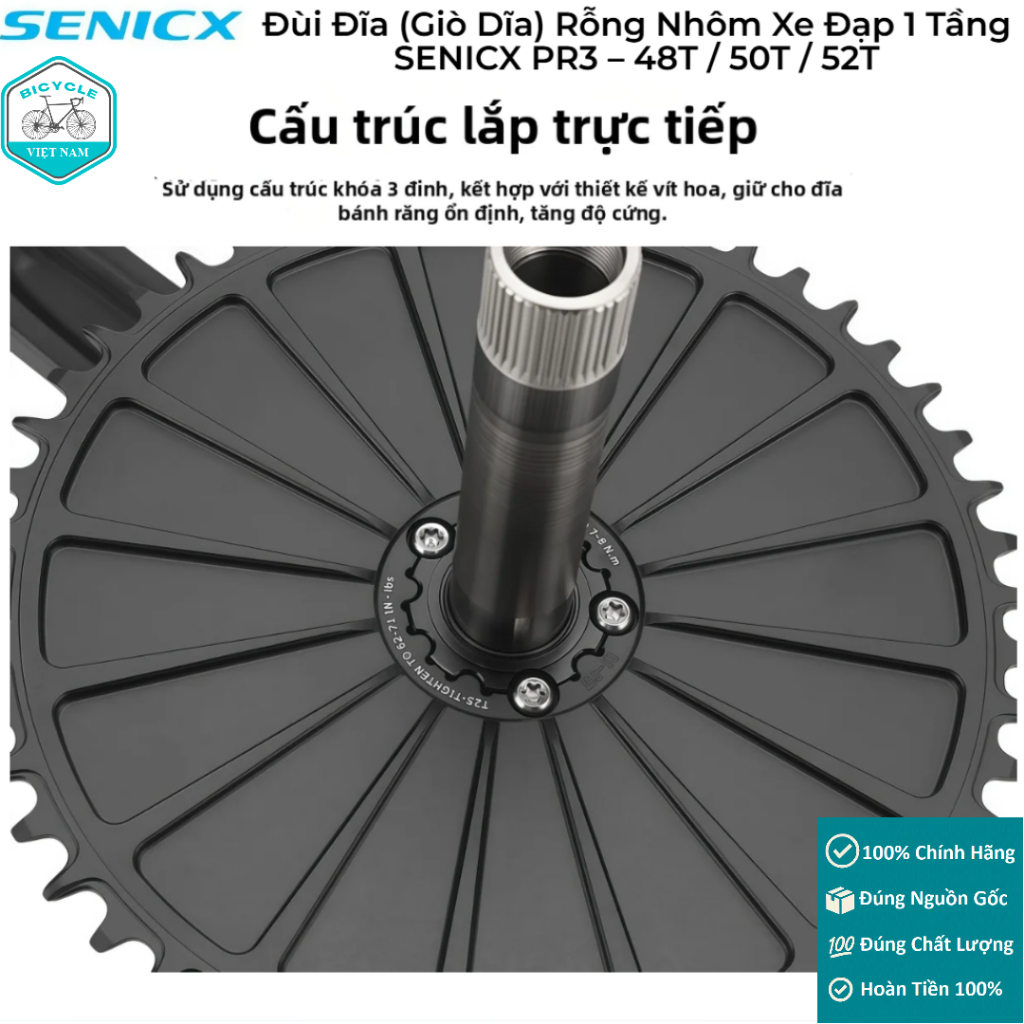 DINH THANH DUYbamix slicesy Đùi Đĩa (Giò Dĩa) Rỗng Nhôm Xe Đạp 1 Tầng SENICX PR3 – 48T / 50T