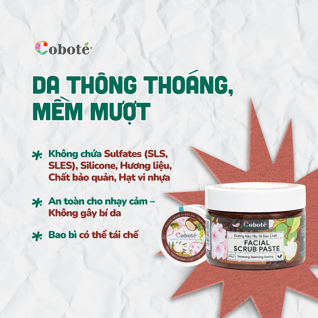 Tẩy tế bào chết da mặt - đường nâu làm sạch các bụi bẩn và bã nhờn trên da, giúp da thông thoáng hơn