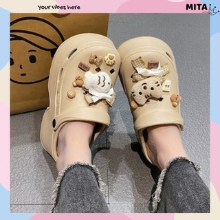 Dép sục nữ đế cao 8cm Mita kèm 14 charm Cá mèo bông cá tính  kiểu sandal quai hậu CS-194