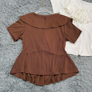 Áo Thun Cổ Bèo Bigsize Nữ Tay Ngắn Vạt Xòe Peplum Tiểu Thư Dễ Thương Cho Chubby A349