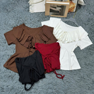 Áo Thun Bigsize Nữ Áo Kiểu Cổ Bèo Vạt Xèo Peplum Tay Ngắn Tiểu Thư Tôn Dáng A349