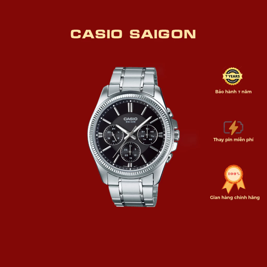 Đồng hồ Casio nam MTP-1375D-1A mặt đen 42mm