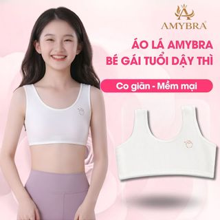 Áo Lót Lá Bé Gái Cotton Phía Trước 2 Lớp, Áo Lót Học Sinh Không Đệm Co Giãn 4 Chiều AMYBRA B341