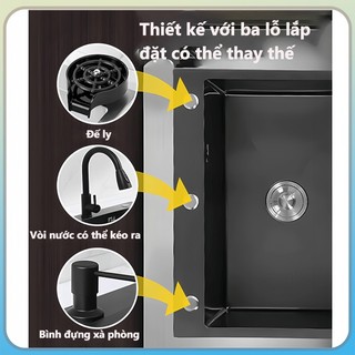 Chậu Rửa Bát 1 Hố Cao Cấp Bồn Rửa chén 1 Ngăn Lớn Kèm Vòi Lọc Chậu chống trầy xước Bảo hành 2 năm