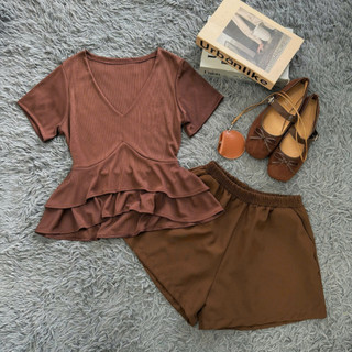 Set Bộ Bigsize Nữ Áo Thun Gân Vạt Xòe Tay Ngắn Kèm Quần Short Basic Mặc Mát Mùa Hè A348+Q500