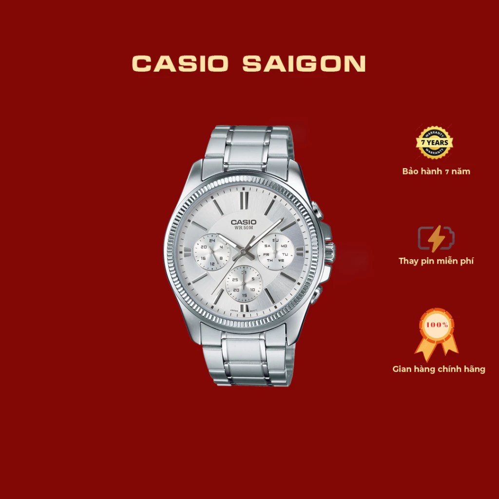 Casio MTP-1375D-7A mặt trắng size 42mm chính hãng