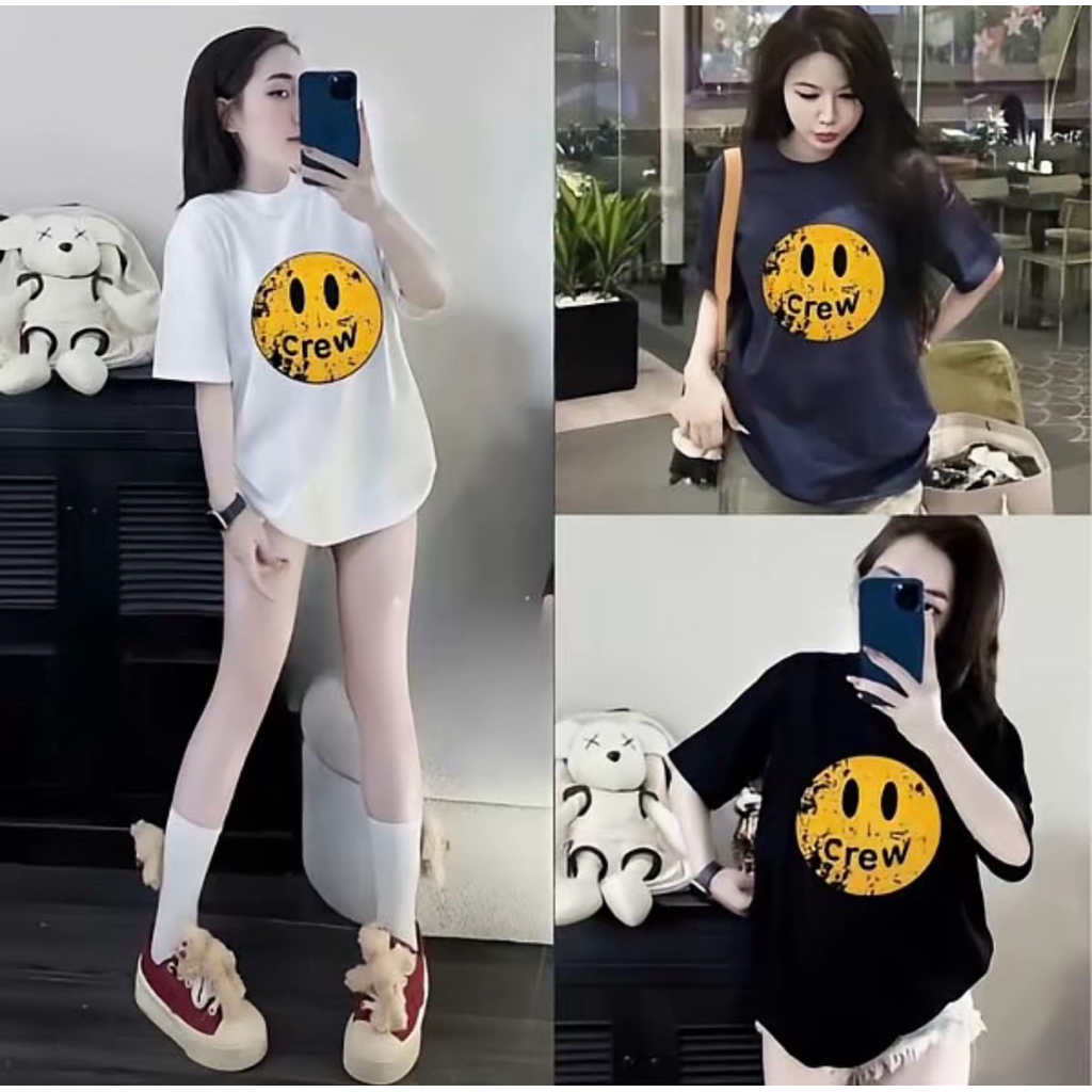 [ hot] Áo Phông Mặt Cười C.R.E.W Phom rộng Dấu quần Chất PoLy mềm mịn in Pet Hai mặt- by T&T SHOP